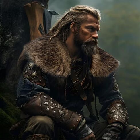 L'VOW Men Viking Fur Shawl Medieval Faux Fur Mantle Shoulder Wrap Collar Warrior Renaissance LARP Cosplay Costume in Saudi Arabia