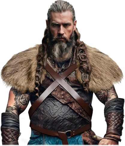 L'VOW Men Viking Fur Shawl Medieval Faux Fur Mantle Shoulder Wrap Collar Warrior Renaissance LARP Cosplay Costume in Saudi Arabia