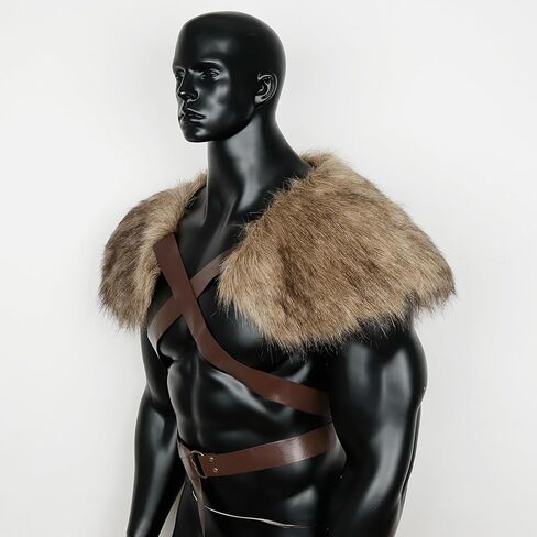 L'VOW Men Viking Fur Shawl Medieval Faux Fur Mantle Shoulder Wrap Collar Warrior Renaissance LARP Cosplay Costume in Saudi Arabia