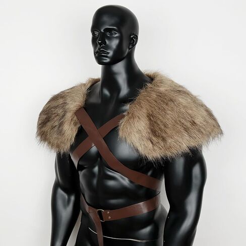 L'VOW Men Viking Fur Shawl Medieval Faux Fur Mantle Shoulder Wrap Collar Warrior Renaissance LARP Cosplay Costume in Saudi Arabia