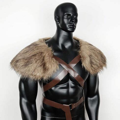 L'VOW Men Viking Fur Shawl Medieval Faux Fur Mantle Shoulder Wrap Collar Warrior Renaissance LARP Cosplay Costume in Saudi Arabia