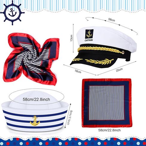 Yacht Captain Hat Sailor Ship Cap Scarf Sunglasses Sailor Hat Boat Costume For Men Women Captains Dressing up Party (4pCS set) in Kuwait
