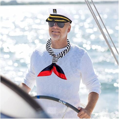 Yacht Captain Hat Sailor Ship Cap Scarf Sunglasses Sailor Hat Boat Costume For Men Women Captains Dressing up Party (4pCS set) in Kuwait