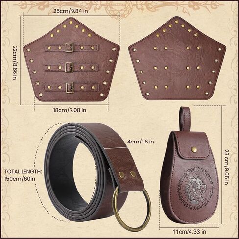 Berenlu 3 قطع من إكسسوارات عصر النهضة، حزام الفايكنج عصر النهضة وحقيبة حزام عتيقة من العصور الوسطى ودعامات جلدية، عزز من زي الهالوين الخاص بك في عصر النهضة مع إكسسوارات العصور الوسطى in Saudi Arabia