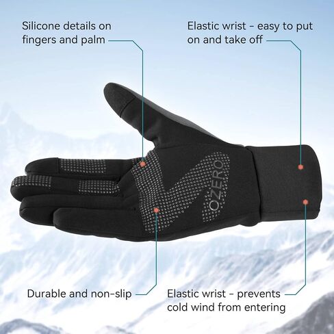 OZERO Winter Touchscreen Gloves for Men: Warm Running Gloves Windproof Water Resistant - Lightweight Thermal Glove for Hiking Cycling Driving in Kuwait
