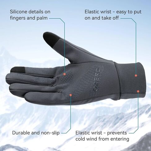 OZERO Winter Touchscreen Gloves for Men: Warm Running Gloves Windproof Water Resistant - Lightweight Thermal Glove for Hiking Cycling Driving in Kuwait