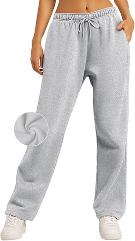 AUTOMET Women's Wide Leg Sweatpants Fleece Lined Baggy Straight Leg Lounge Pants Fall Outfits Athletic Joggers with Pockets in Saudi Arabia