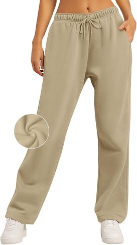 AUTOMET Women's Wide Leg Sweatpants Fleece Lined Baggy Straight Leg Lounge Pants Fall Outfits Athletic Joggers with Pockets in Saudi Arabia