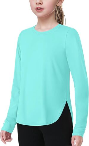 JOCMIC Girls Long Sleeve Shirts Kids Athletic Quick Dry Basic Tees for Gym Yoga Fall Tops UPF 50+ Sun Shirts in Saudi Arabia