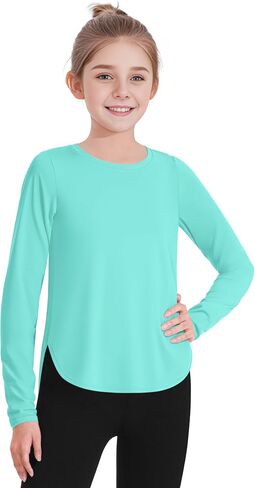 JOCMIC Girls Long Sleeve Shirts Kids Athletic Quick Dry Basic Tees for Gym Yoga Fall Tops UPF 50+ Sun Shirts in Saudi Arabia