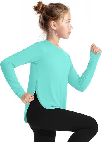 JOCMIC Girls Long Sleeve Shirts Kids Athletic Quick Dry Basic Tees for Gym Yoga Fall Tops UPF 50+ Sun Shirts in Saudi Arabia