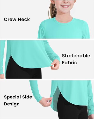 JOCMIC Girls Long Sleeve Shirts Kids Athletic Quick Dry Basic Tees for Gym Yoga Fall Tops UPF 50+ Sun Shirts in Saudi Arabia