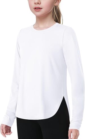 JOCMIC Girls Long Sleeve Shirts Kids Athletic Quick Dry Basic Tees for Gym Yoga Fall Tops UPF 50+ Sun Shirts in Saudi Arabia