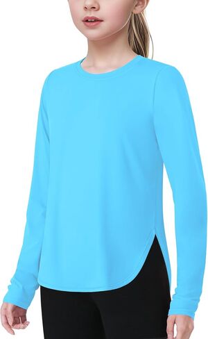 JOCMIC Girls Long Sleeve Shirts Kids Athletic Quick Dry Basic Tees for Gym Yoga Fall Tops UPF 50+ Sun Shirts in Saudi Arabia