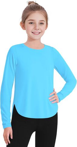 JOCMIC Girls Long Sleeve Shirts Kids Athletic Quick Dry Basic Tees for Gym Yoga Fall Tops UPF 50+ Sun Shirts in Saudi Arabia