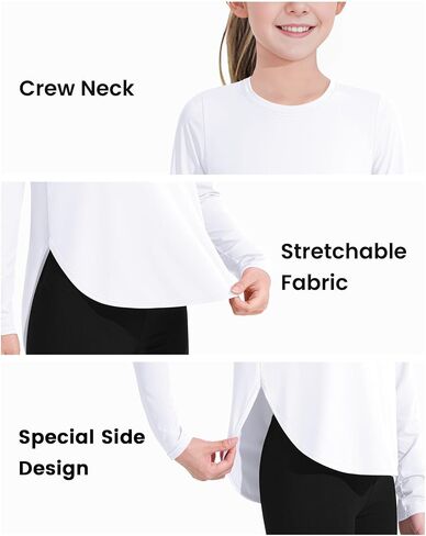 JOCMIC Girls Long Sleeve Shirts Kids Athletic Quick Dry Basic Tees for Gym Yoga Fall Tops UPF 50+ Sun Shirts in Saudi Arabia