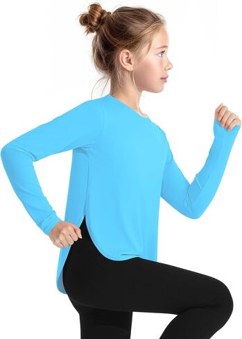JOCMIC Girls Long Sleeve Shirts Kids Athletic Quick Dry Basic Tees for Gym Yoga Fall Tops UPF 50+ Sun Shirts in Saudi Arabia