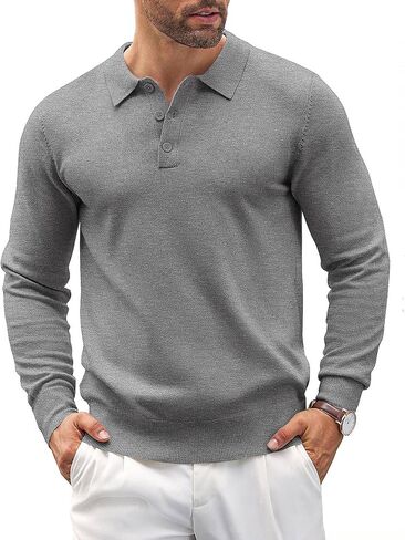 COOFANDY Mens Knit Polo Shirts Casual Long Sleeve Classic Polo Shirts Button Down Golf Shirts in Saudi Arabia