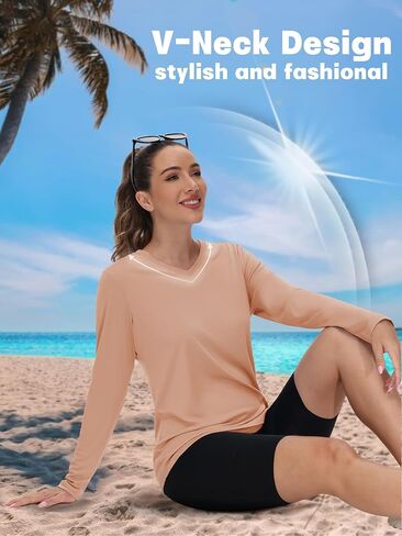 TACVASEN Women's UPF 50+ Sun Protection V Neck Long Sleeve Tops Quick Dry Hiking Running Workout T-Shirts in Kuwait