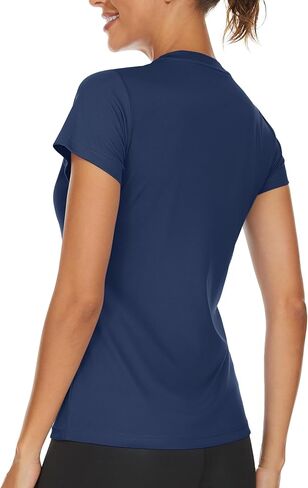 تي شيرت TACVASEN للسيدات بعامل حماية من أشعة الشمس 50+ للحماية من الشمس ورقبة على شكل حرف V وأكمام قصيرة تي شيرت سريع الجفاف للمشي لمسافات طويلة والجري والتمارين in Kuwait