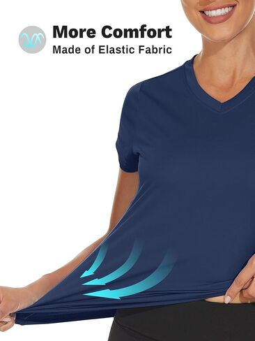 تي شيرت TACVASEN للسيدات بعامل حماية من أشعة الشمس 50+ للحماية من الشمس ورقبة على شكل حرف V وأكمام قصيرة تي شيرت سريع الجفاف للمشي لمسافات طويلة والجري والتمارين in Kuwait