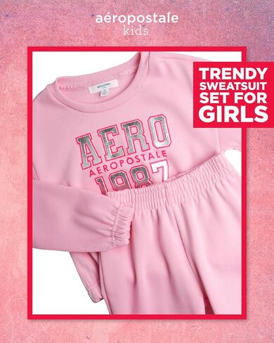 AEROPOSTALE Girls Sweat Suit Set - 2 Piece Soft Fleece Pullover Graphic Crewneck Sweatshirt and Jogger Pants for Girls (4-12) in Saudi Arabia