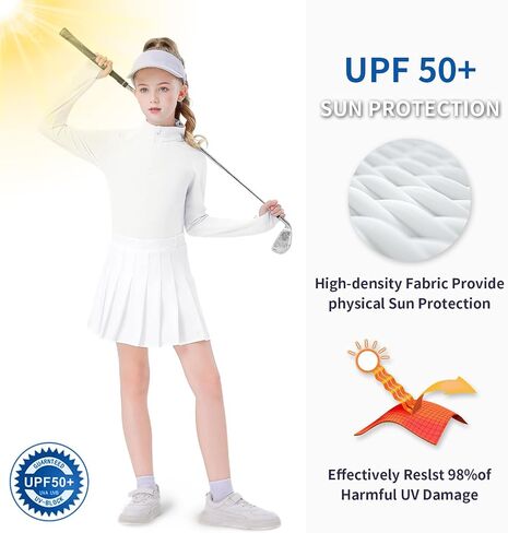 Soneven Girls Long Sleeve Golf Polo Shirts Quick Dry UPF50+ Equestrian Tennis Tops with Thumb Holes for Age 5-16 Years in Kuwait