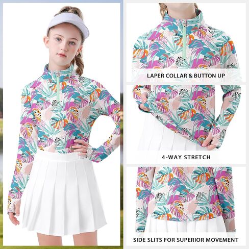 Soneven Girls Long Sleeve Golf Polo Shirts Quick Dry UPF50+ Equestrian Tennis Tops with Thumb Holes for Age 5-16 Years in Kuwait