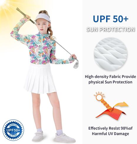 Soneven Girls Long Sleeve Golf Polo Shirts Quick Dry UPF50+ Equestrian Tennis Tops with Thumb Holes for Age 5-16 Years in Kuwait