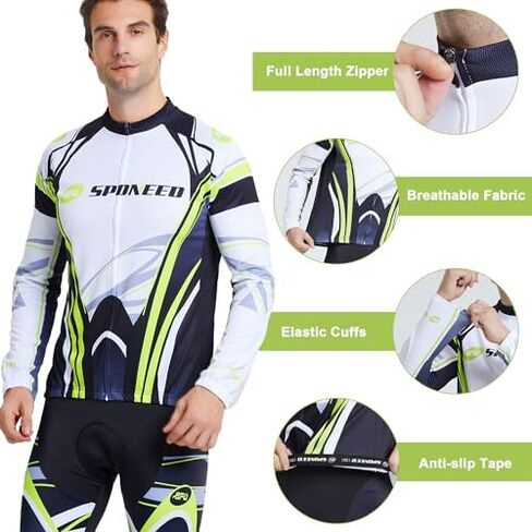 sponeed Cycling Clothes for Men Long Sleeve Mountain Bike Road Bicycle Shirt Jerseys Padded Pants Biking Outfits in Saudi Arabia