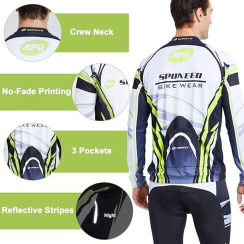 sponeed Cycling Clothes for Men Long Sleeve Mountain Bike Road Bicycle Shirt Jerseys Padded Pants Biking Outfits in Saudi Arabia
