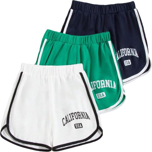 SHENHE Girl's 3 Piece Letter Graphic Elastic High Waisted Track Dolphin Shorts in Saudi Arabia