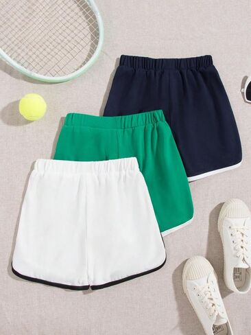SHENHE Girl's 3 Piece Letter Graphic Elastic High Waisted Track Dolphin Shorts in Saudi Arabia