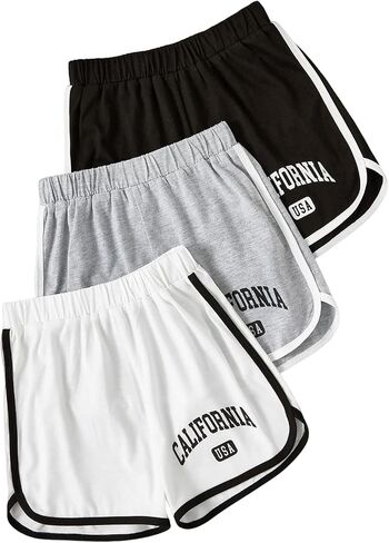 SHENHE Girl's 3 Piece Letter Graphic Elastic High Waisted Track Dolphin Shorts in Saudi Arabia