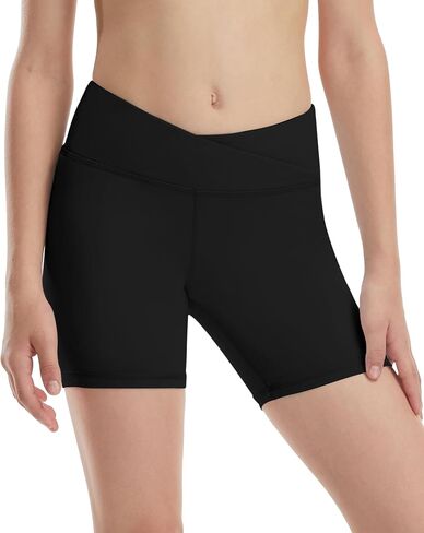 Runhit 5" Girls Volleyball Shorts Youth Cross Waist Spandex Shorts Kids Dance Biker Athletic Compression Shorts in Saudi Arabia