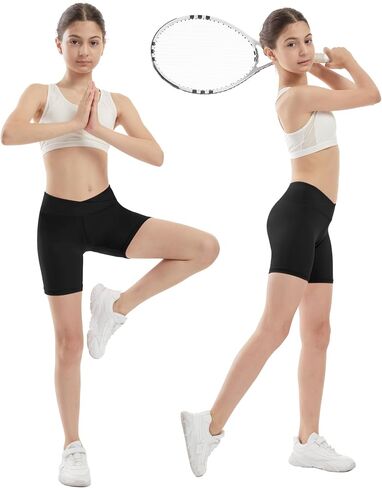Runhit 5" Girls Volleyball Shorts Youth Cross Waist Spandex Shorts Kids Dance Biker Athletic Compression Shorts in Saudi Arabia