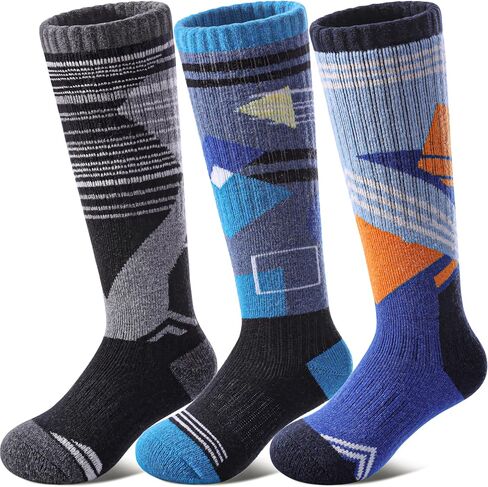 Kids Merino Wool Ski Socks Boys Girls Thermal Winter Warm Thick Cozy Socks for Skiing Snowboarding 3 Pairs in Kuwait