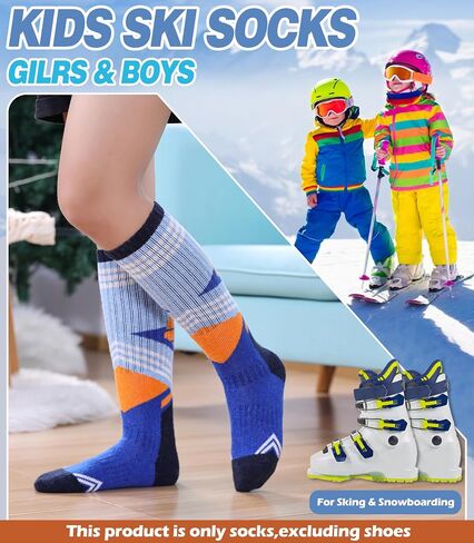 Kids Merino Wool Ski Socks Boys Girls Thermal Winter Warm Thick Cozy Socks for Skiing Snowboarding 3 Pairs in Kuwait