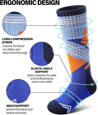 Kids Merino Wool Ski Socks Boys Girls Thermal Winter Warm Thick Cozy Socks for Skiing Snowboarding 3 Pairs in Kuwait