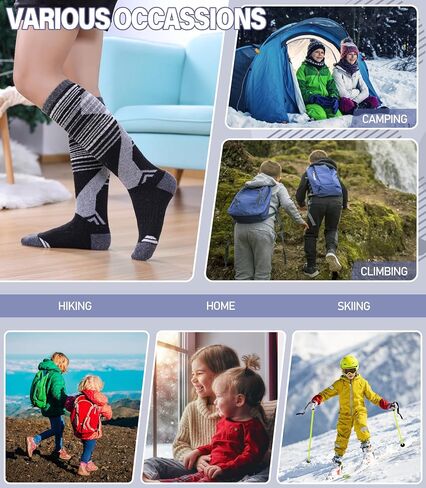 Kids Merino Wool Ski Socks Boys Girls Thermal Winter Warm Thick Cozy Socks for Skiing Snowboarding 3 Pairs in Kuwait