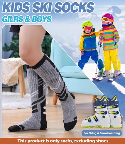 جوارب تزلج صوف ميرينو للأطفال للأولاد والبنات جوارب شتوية دافئة وسميكة ومريحة للتزلج على الجليد 3 أزواج in Kuwait