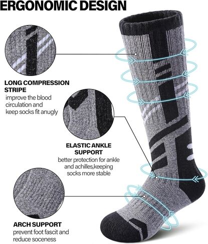 جوارب تزلج صوف ميرينو للأطفال للأولاد والبنات جوارب شتوية دافئة وسميكة ومريحة للتزلج على الجليد 3 أزواج in Kuwait