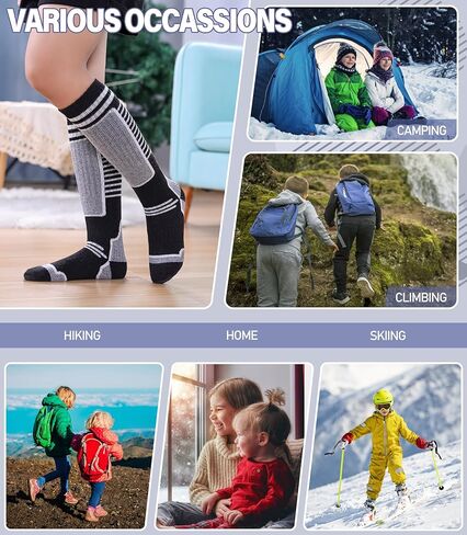 جوارب تزلج صوف ميرينو للأطفال للأولاد والبنات جوارب شتوية دافئة وسميكة ومريحة للتزلج على الجليد 3 أزواج in Kuwait