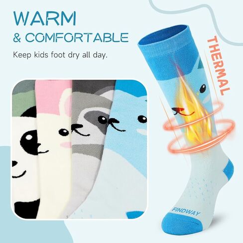 findway Kids Ski Socks, 2 Pairs Knee-high Warm Thermal Winter Snowboard Socks for Girls Boys Toddler in Saudi Arabia