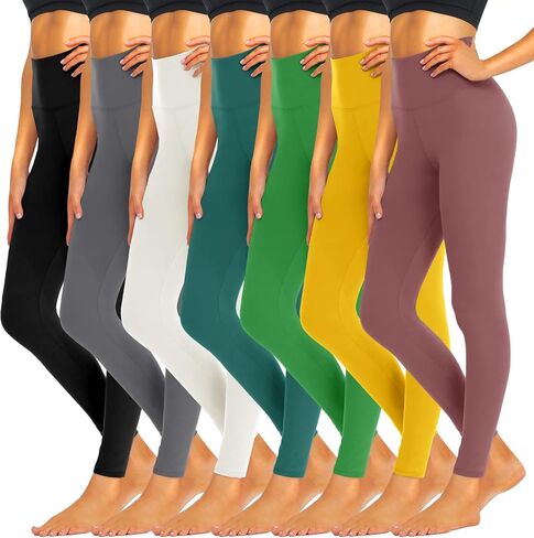 iceROSE 7 Pack Leggings for Women, High Waisted Tummy Control Soft Black Yoga Leggings for Workout Running Maternity in Saudi Arabia