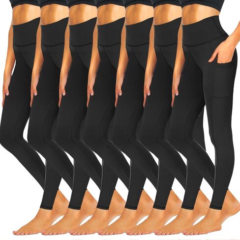 iceROSE 7 Pack Leggings for Women, High Waisted Tummy Control Soft Black Yoga Leggings for Workout Running Maternity in Saudi Arabia