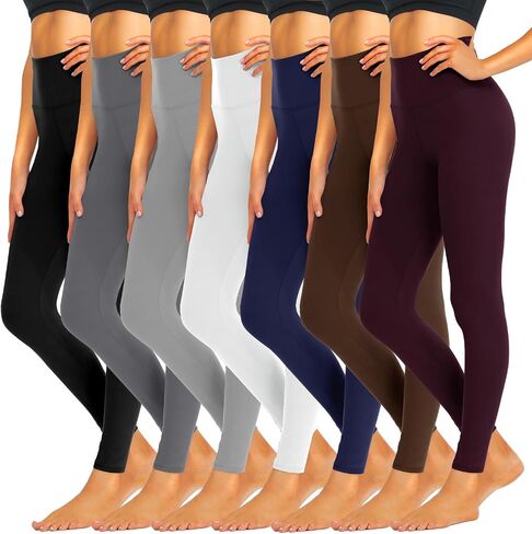 iceROSE 7 Pack Leggings for Women, High Waisted Tummy Control Soft Black Yoga Leggings for Workout Running Maternity in Saudi Arabia