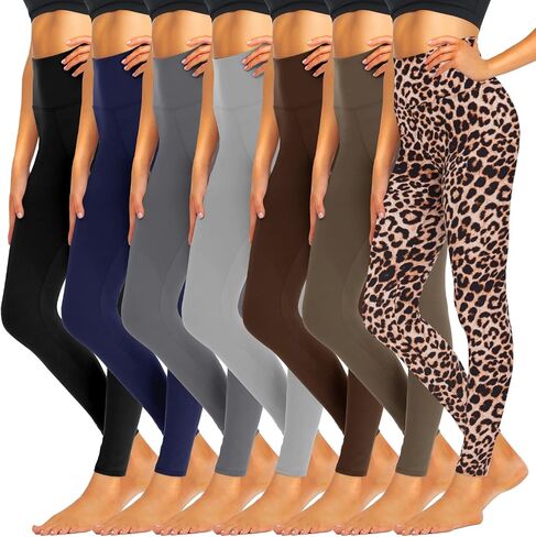 iceROSE 7 Pack Leggings for Women, High Waisted Tummy Control Soft Black Yoga Leggings for Workout Running Maternity in Saudi Arabia