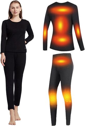 Women's Heated Thermal Underwear set, USB Women's Electric Thermal Long Underwear set, Snow Leggings for Women in Kuwait