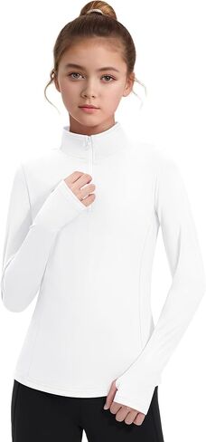 JOCMIC Girls Athletic Jacket Long Sleeve Horse Riding Shirts Fall Jackets Half Zip Sweatshirts with Thumbhole in Kuwait